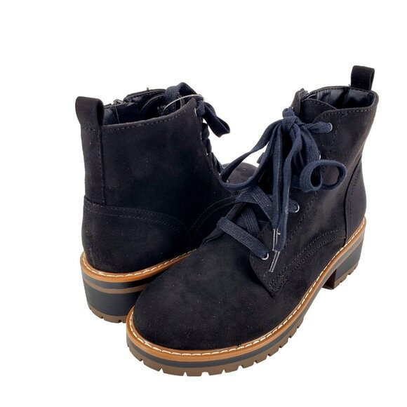 Kensie 9 Boots Kasha Combat Lace Up Zip Vegan Suede Chunky Lug Platform Shoes - Picture 10 of 16